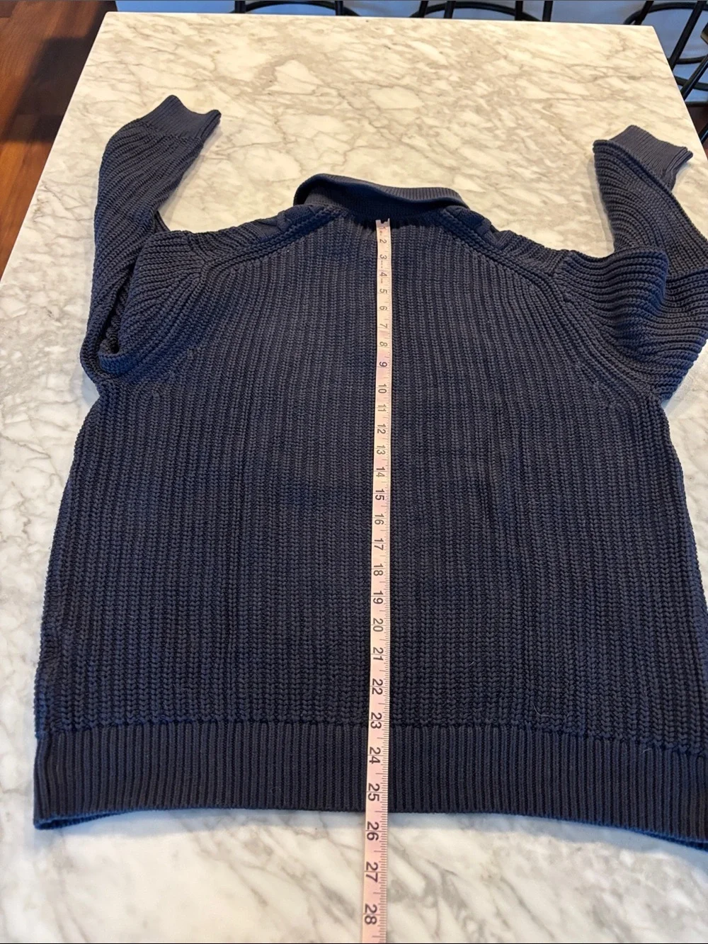 Banana Republic Navy Cable-Knit Crewneck Polo Sweater, size small